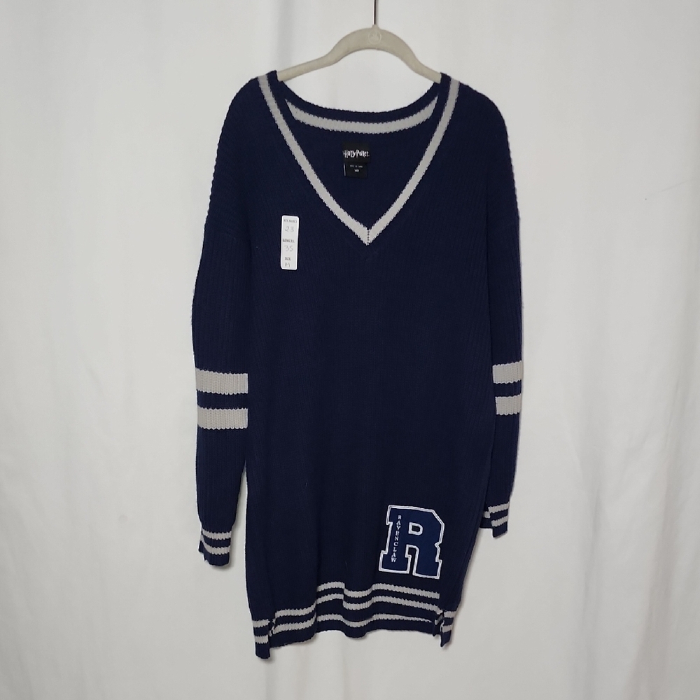 Harry Potter Dark Blue V-Neck Sweater with Light Gray Stripes